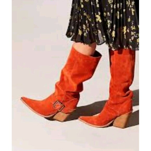 Jeffrey Campbell Reed Slouch Western Boots in Rusty Color Suede Size 8.5 - Picture 2 of 16